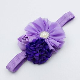 Haarbandje bloemen tulle/satijn/chiffon (paars/lila)
