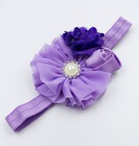 Baby haarbandje bloemen tulle/satijn/chiffon (paars/lila)