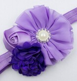 Baby haarbandje bloemen tulle/satijn/chiffon (paars/lila)