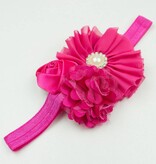 Baby haarbandje bloemen tulle/satijn/chiffon (fuchsia)