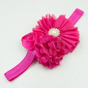 Baby haarbandje bloemen tulle/satijn/chiffon (fuchsia)