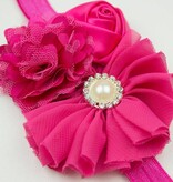 Baby haarbandje bloemen tulle/satijn/chiffon (fuchsia)