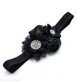 Baby haarbandje satijnen rozen en chiffon bloem (zwart)