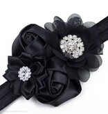 Baby haarbandje satijnen rozen en chiffon bloem (zwart)
