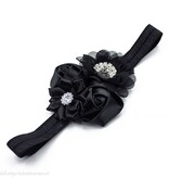 Baby haarbandje satijnen rozen en chiffon bloem (zwart)