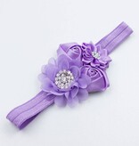 Baby haarbandje satijnen rozen en chiffon bloem (lila)