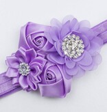 Baby haarbandje satijnen rozen en chiffon bloem (lila)
