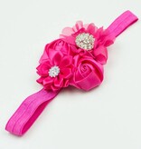 Baby haarbandje satijnen rozen en chiffon bloem (fuchsia)