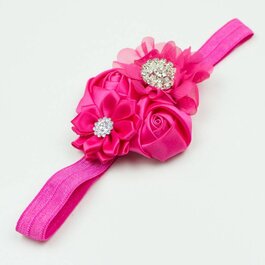 Haarbandje satijnen rozen en chiffon bloem (fuchsia)