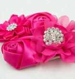 Baby haarbandje satijnen rozen en chiffon bloem (fuchsia)