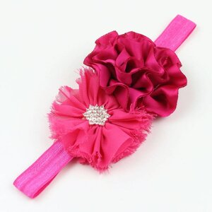 Baby haarbandje vintage bloemen en strass fuchsia