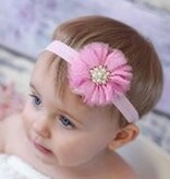 Baby haarbandje vintage bloem parel lichtroze