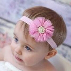 Baby haarbandje vintage bloem parel oudroze