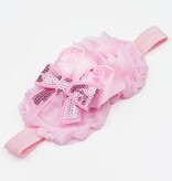 Baby haarbandje shabby/satijn/strik (lichtroze)