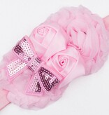 Baby haarbandje shabby/satijn/strik (lichtroze)
