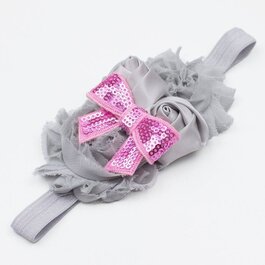 Haarbandje shabby/satijn/strik (grijs/lichtroze)