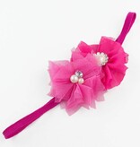 Baby haarbandje tule/chiffon met parels (fuchsia)