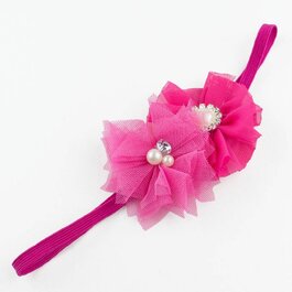 Haarbandje tule/chiffon met parels (fuchsia)
