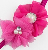 Baby haarbandje tule/chiffon met parels (fuchsia)