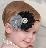Baby haarbandje tule/chiffon met parels (grijs/zwart)
