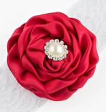 Baby haarbandje bloem met parel op kant (rood)
