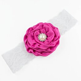 Haarbandje bloem met parel op kant (fuchsia)