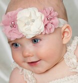 Baby haarbandje drie chiffon bloemen (lichtroze/ivoor)