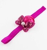 Baby haarbandje roos en vlinder met parel (fuchsia)