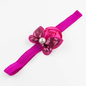 Baby haarbandje roos en vlinder met parel (fuchsia)