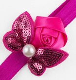 Baby haarbandje roos en vlinder met parel (fuchsia)