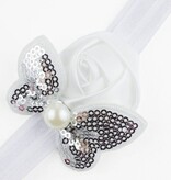 Baby haarbandje roos en vlinder met parel (wit)