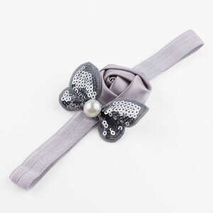 Baby haarbandje roos en vlinder met parel (grijs)
