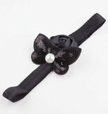 Baby haarbandje roos en vlinder met parel (zwart)