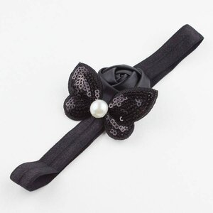Baby haarbandje roos en vlinder met parel (zwart)