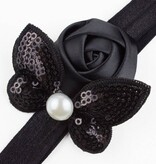 Baby haarbandje roos en vlinder met parel (zwart)
