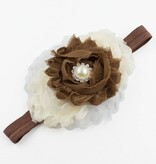 Baby haarbandje shabby bloemen op kant (bruin/ivoor)