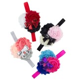 Baby haarbandje shabby bloemen met glitter strik (roze/ivoor/zwart)