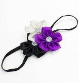 Baby haarbandje drie kleuren bloemen (zwart/paars/wit)