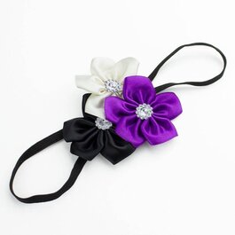 Haarbandje drie kleuren bloemen (zwart/paars/wit)