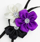 Baby haarbandje drie kleuren bloemen (zwart/paars/wit)