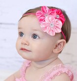 Baby haarbandje drie kleuren bloemen (zwart/paars/wit)