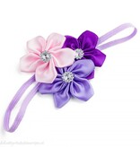 Baby haarbandje drie kleuren bloemen (lichtroze/paars/lila)