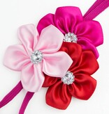 Baby haarbandje drie kleuren bloemen (lichtroze/fuchsia/rood)