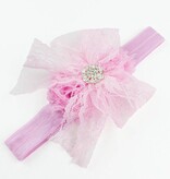 Baby haarbandje kanten strik met strass (lichtroze)