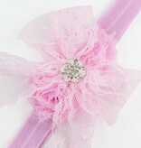 Baby haarbandje kanten strik met strass (lichtroze)