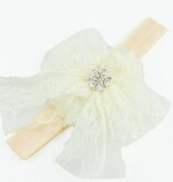 Baby haarbandje kanten strik met strass (ivoor)