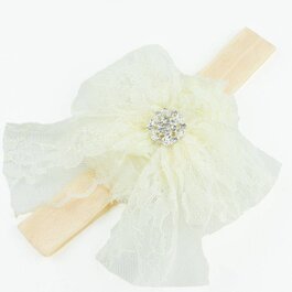 Haarbandje kanten strik met strass (ivoor)