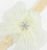 Baby haarbandje kanten strik met strass (ivoor)