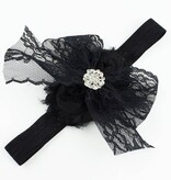 Baby haarbandje kanten strik met strass (zwart)