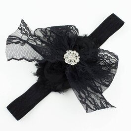 Haarbandje kanten strik met strass (zwart)